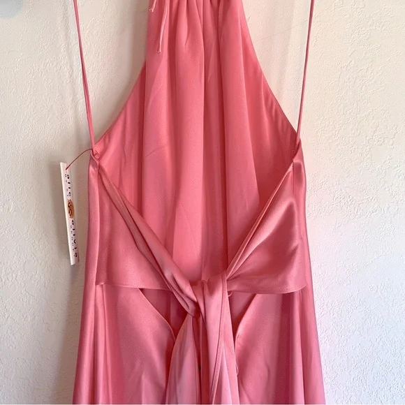 Alice + Olivia Pink Halter Dress Pink Satin High Low Slip Dress - Size 2 NWT